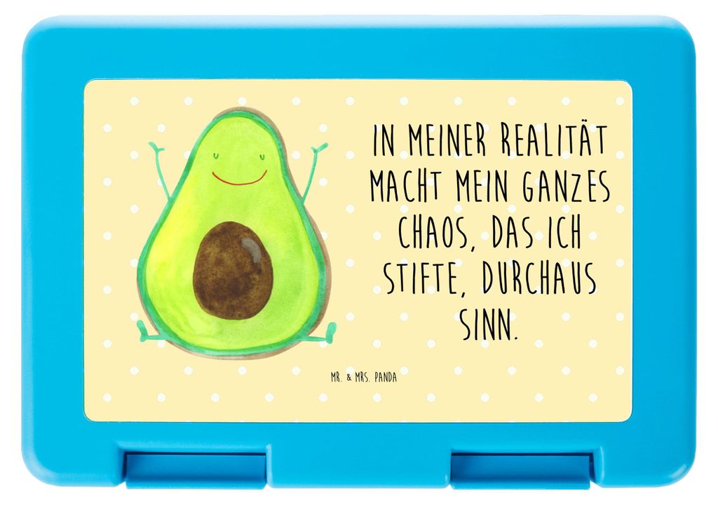 Mr. & Mrs. Panda Lunchbox Avocado Glücklich - Gelb Pastell - Geschenk, Chaos, Brotbehälter, Frischhaltedose, Snackbox, Bento Box, Freude, Bentobo...