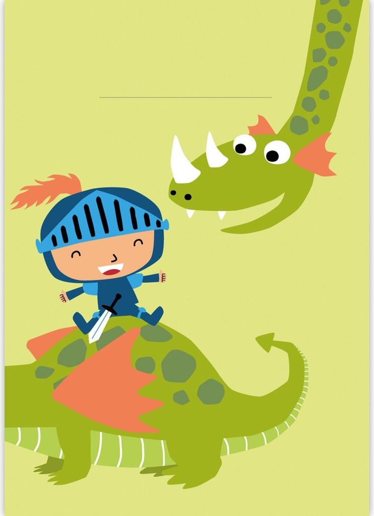 Lustiger Ritter mit Drachen DIN A3 Malblock für Kinder auf grün