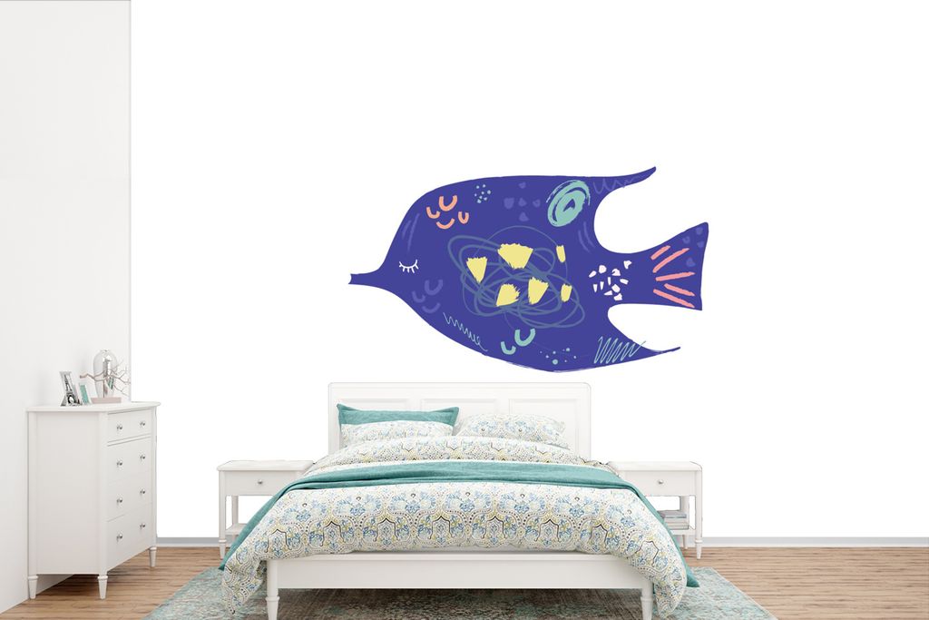 MuchoWow Fototapete für Wohnzimmer oder Schlafzimmer Wandtapete Vinyl Motivtapete Fisch - Lila - Pastell - 390x260 cm - Papiertapete