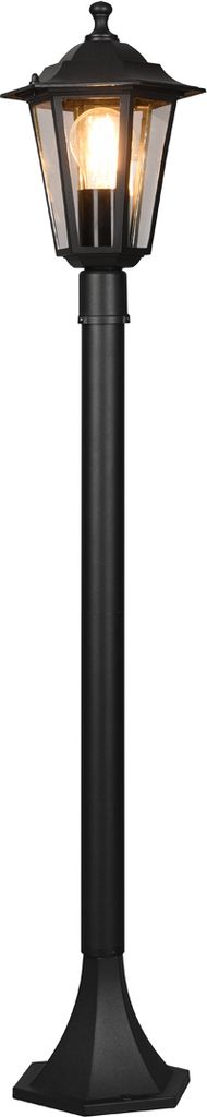 A black outdoor lamp post.
