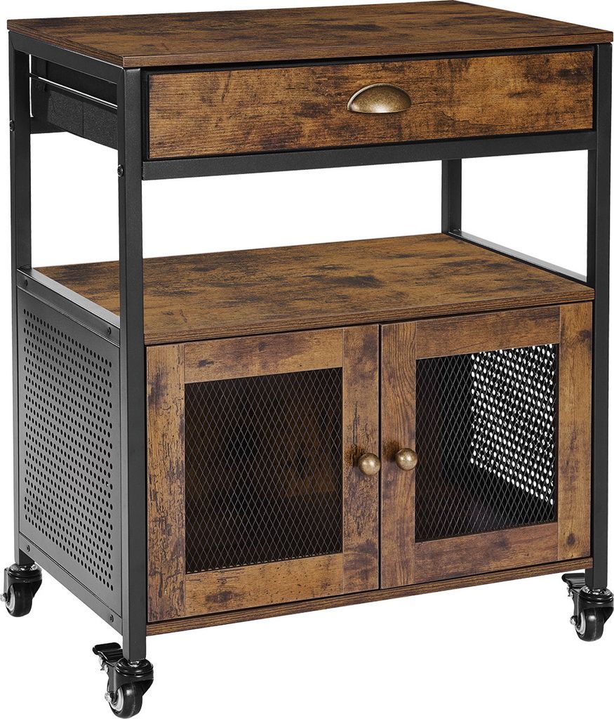 SucceBuy Kaffeebar-Schrank, 4-stufig, mobil mit Rollen & Gittertür