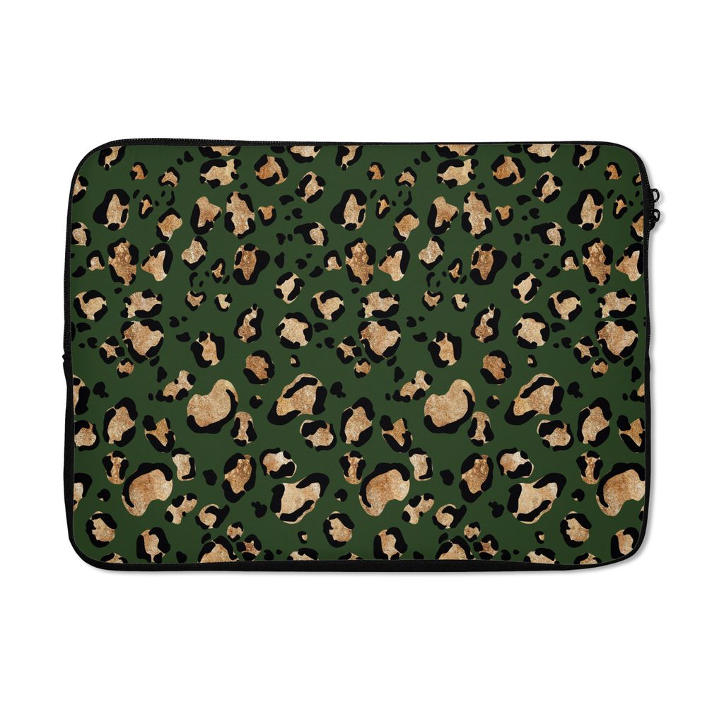 MuchoWow Laptop Hülle 13 Zoll Panther - Gold - Muster - Luxus Laptoptasche - Laptophülle - Sleeve - Rundumschutz