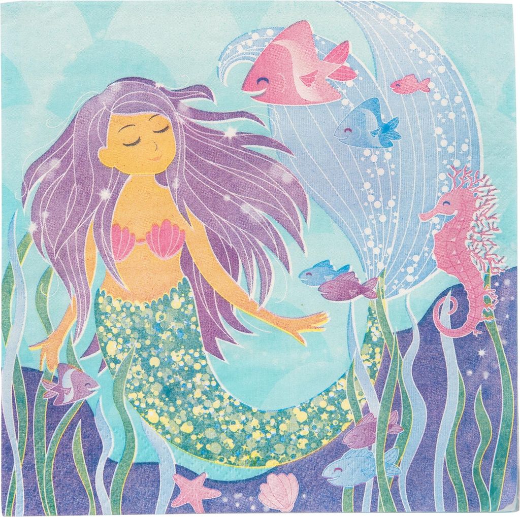 16 Servietten Meerjungfrau 33 x 33 cm - Einheitsgröße