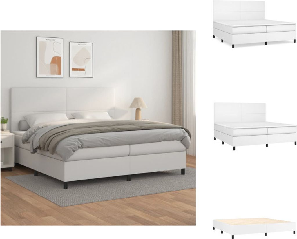 vidaXL Boxspringbett mit Matratze Weiß 200x200 cm Kunstleder - Betten & Bettgestelle