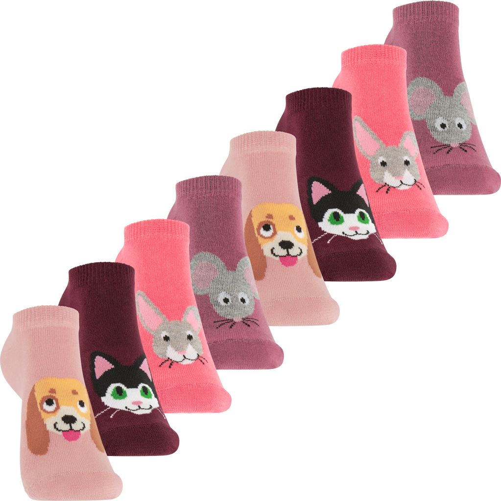 Footstar Kinder Sneaker Socken (8 Paar) Bunte Kurzsocken für Mädchen & Jungen - Pets 35-38