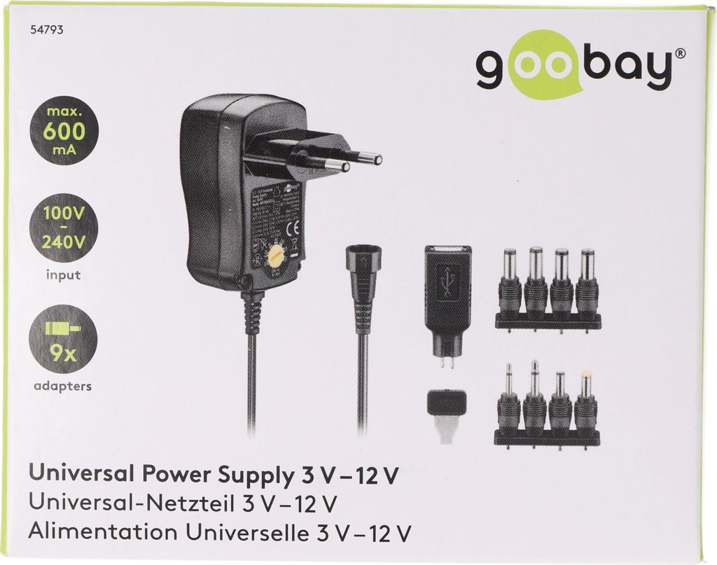 goobay univerzálny sieťový adaptér 3/12 V vrátane 1 x USB/8 Obrázok produktu 