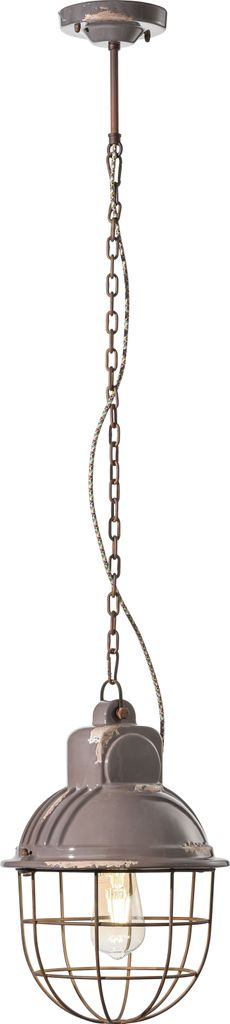 Pendelleuchte Keramik Metall E27 rund Ø 26 cm H: max. 115 cm Taupe Shabby Antik Rostbraun Vintage Design