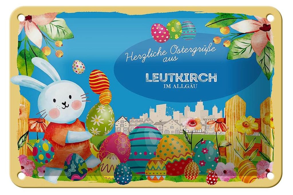 Blechschild Ostern Ostergrüße 18x12cm LEUTKIRCH IM ALLGAU Geschenk Deko