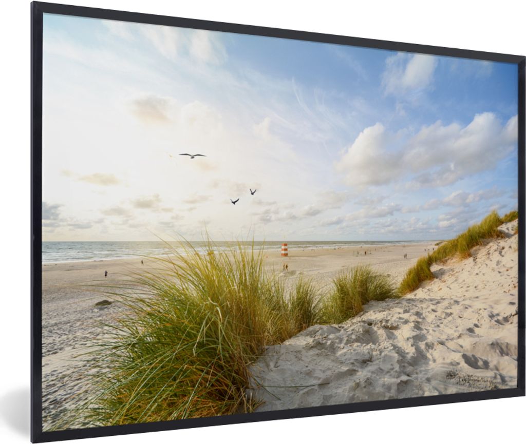 MuchoWow MuchoWow Gerahmtes Poster Strand - Meer - Vögel 60x40 cm - Poster mit zchwarzem Bilderrahmen - Printing - Wanddeko Schlafzimmer