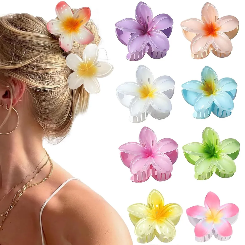 Barrettes à fleurs plumeria antidérapantes lot de 8 pour toutes coiffures