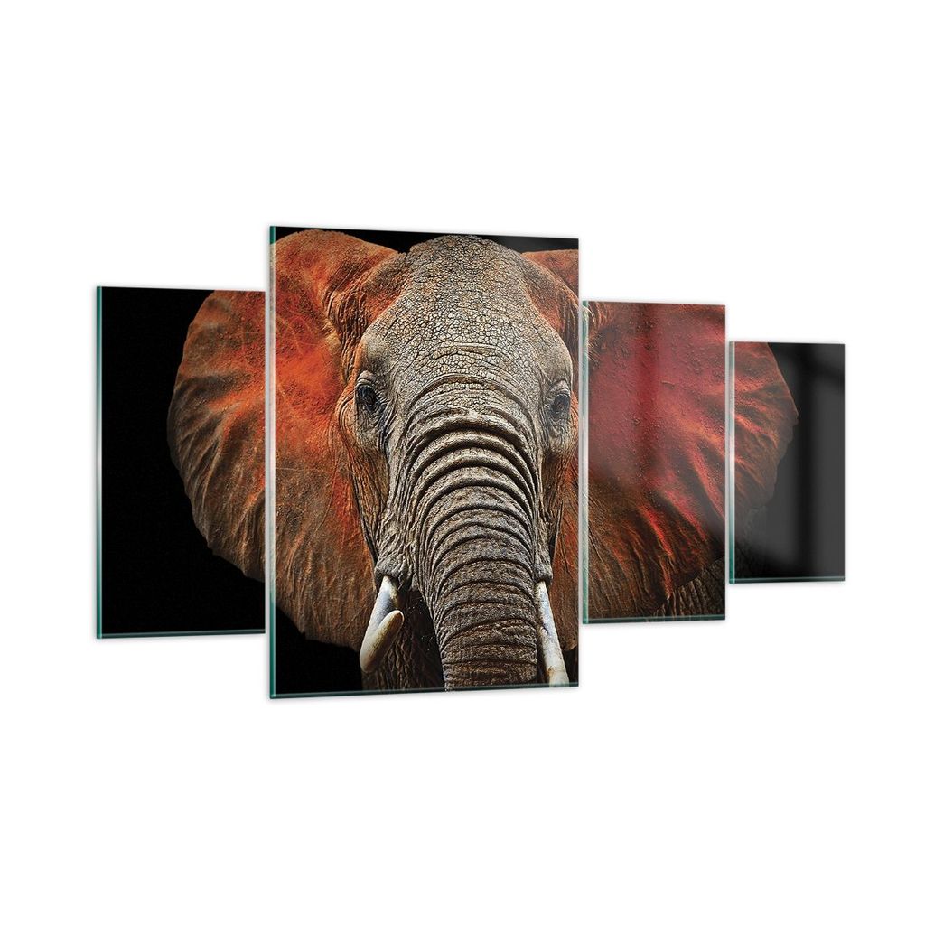 Bilder auf glas - 4 Teile - Elefant Rot Ohren - 160x90cm - Glasbilder - Wandbilder - Bilder - zum Aufhängen bereit - Wanddekoration aus Glas - Gla...