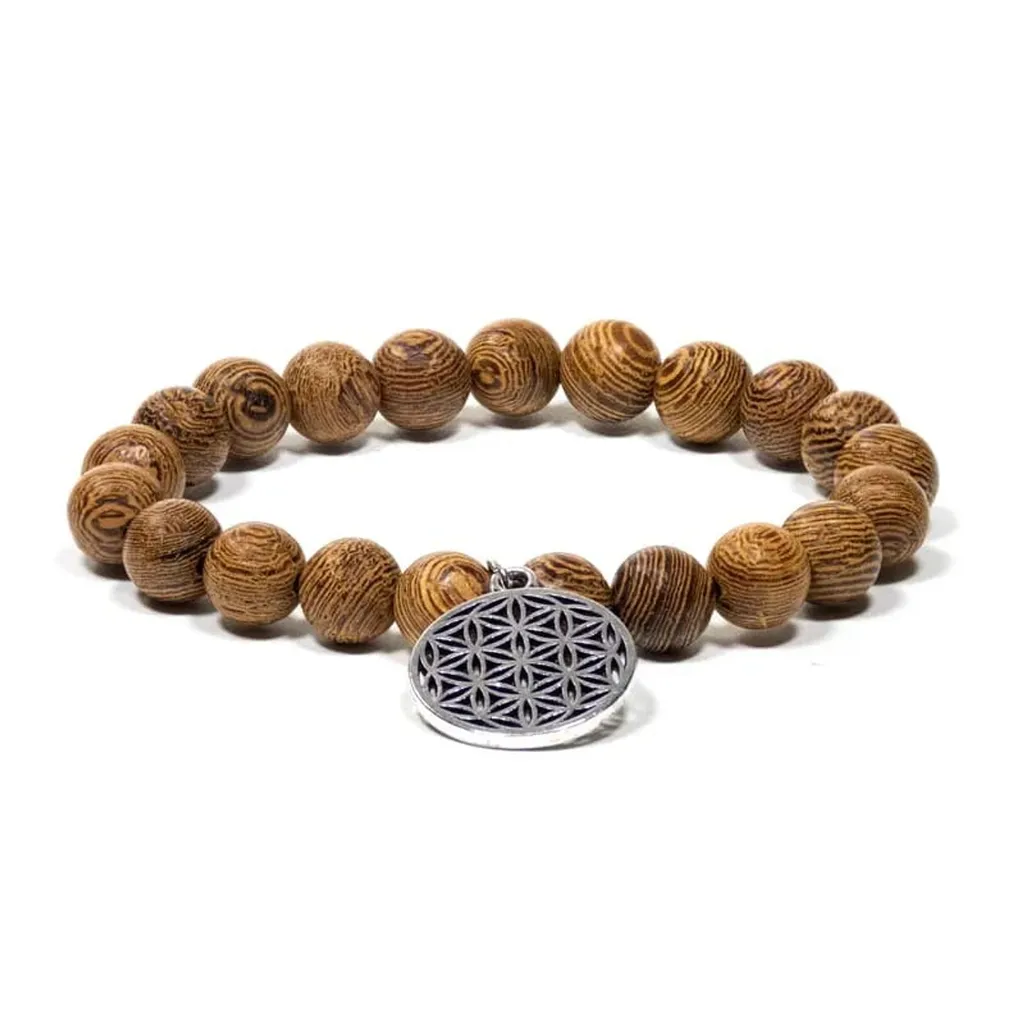 Bracelet de méditation Mala bois de wengé et Fleur de Vie - Lot de 5 bien-être