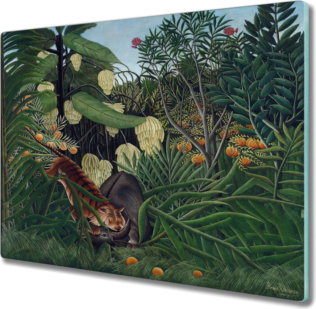 Coloray Hackbrett Kochplattenabdeckung Herdabdeckplatte 60x52 cm Schneidebrett Küchenbrett - Tiger Dschungel Obstbäume