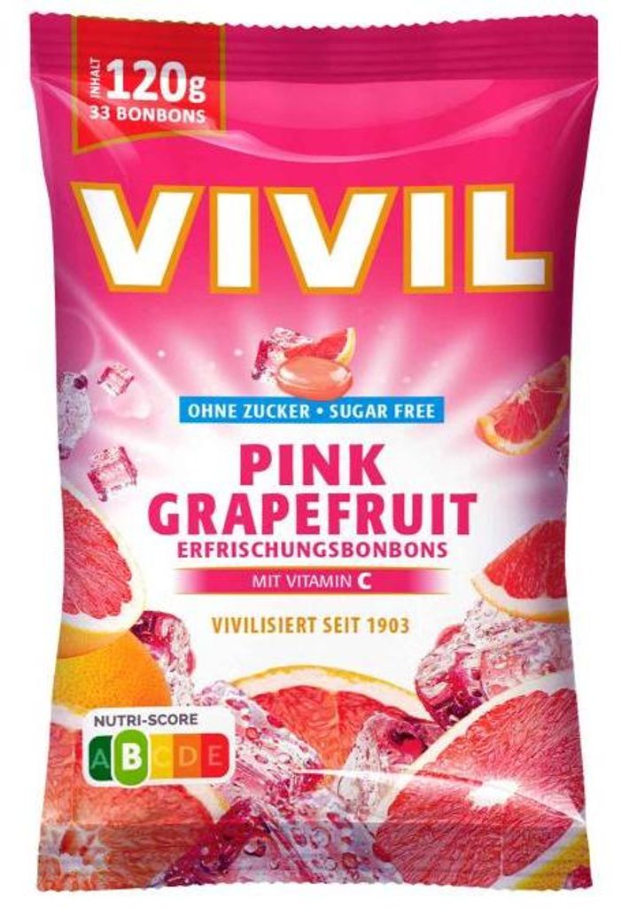 Vivil Erfrischungsbonbons Pink Grapefruit ohne Zucker 120g Produktbild 