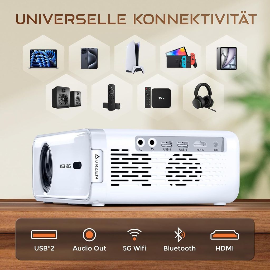AKIYO O9 Smart Beamer Mit Netflix & Autofokus – Full HD 1080P, 600 ANSI, WiFi/Bluetooth