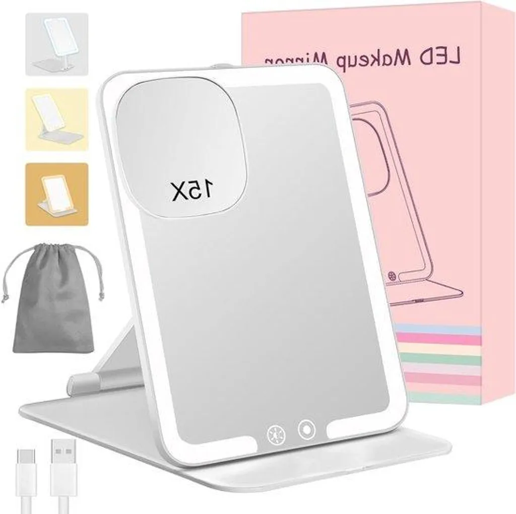 Miroir de Table Lumineux LED 15x avec 3 Modes de Couleurs et Tactile