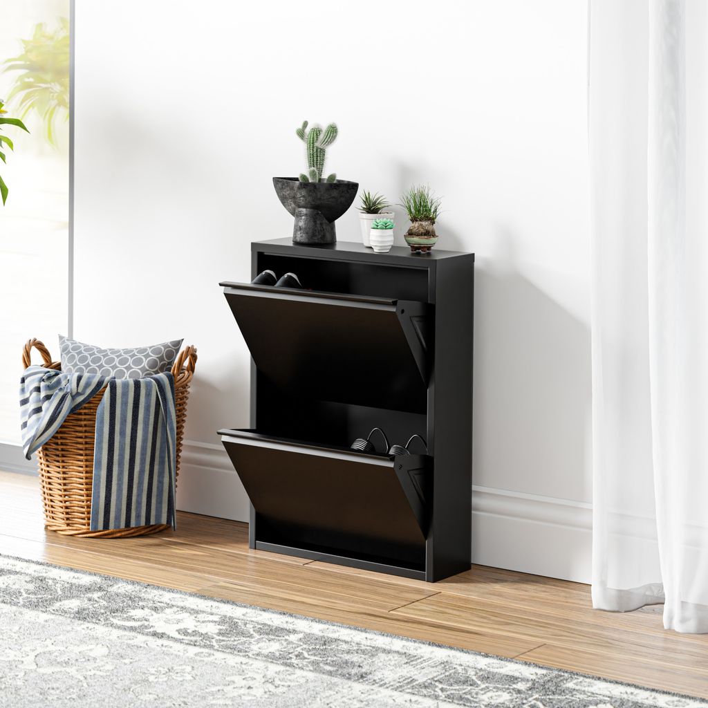 Schuhkipper 'Sokndal' mit 2 Klappen Metall 71 x 50 x 15 cm Schwarz