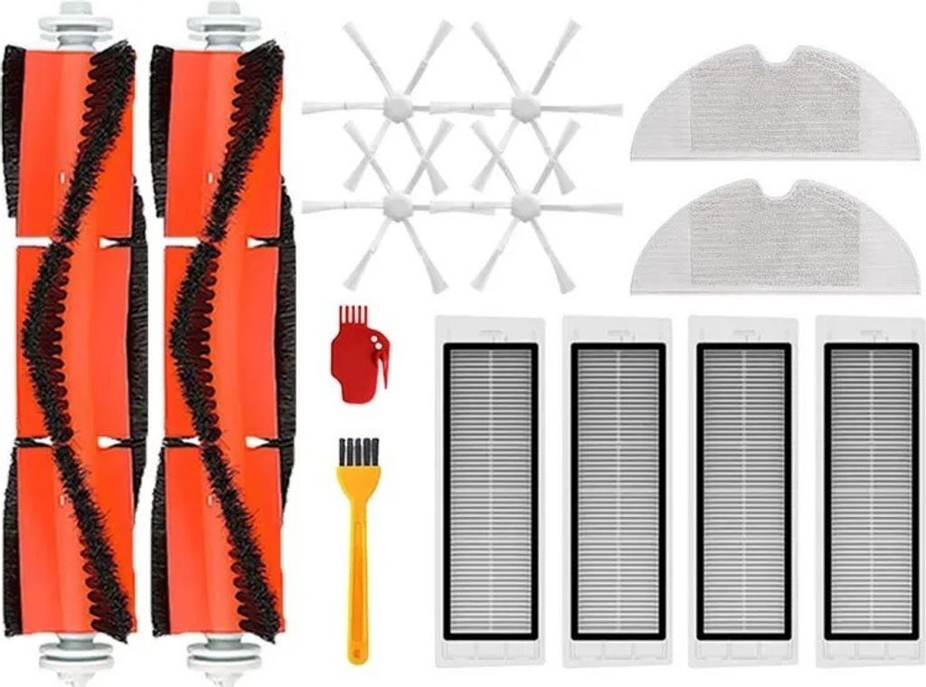 A collection of cleaning accessories for a robot vacuum cleaner, laid out on a white background.