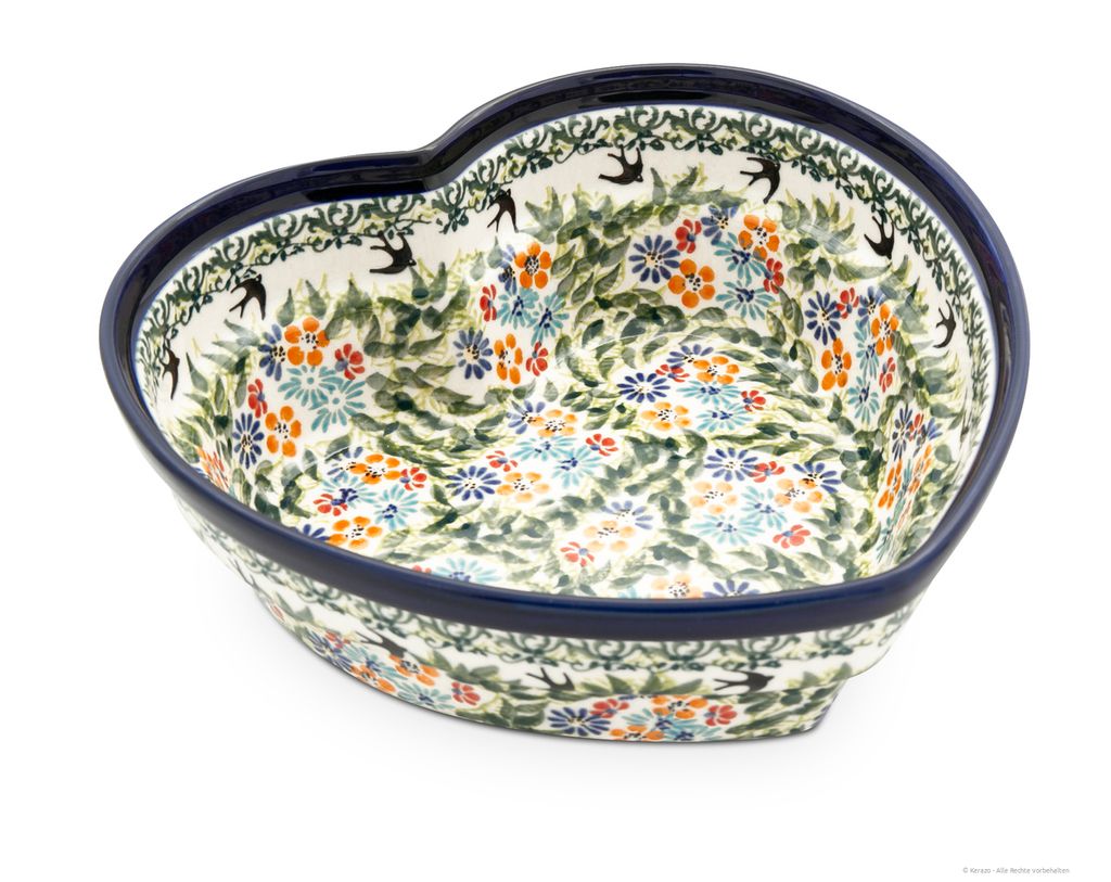 Original Bunzlauer Keramik 1,5 Liter Herzschüssel Deko Schale Herz Schüssel Motiv Backform 21,9cm x 7,7cm im Design DU182