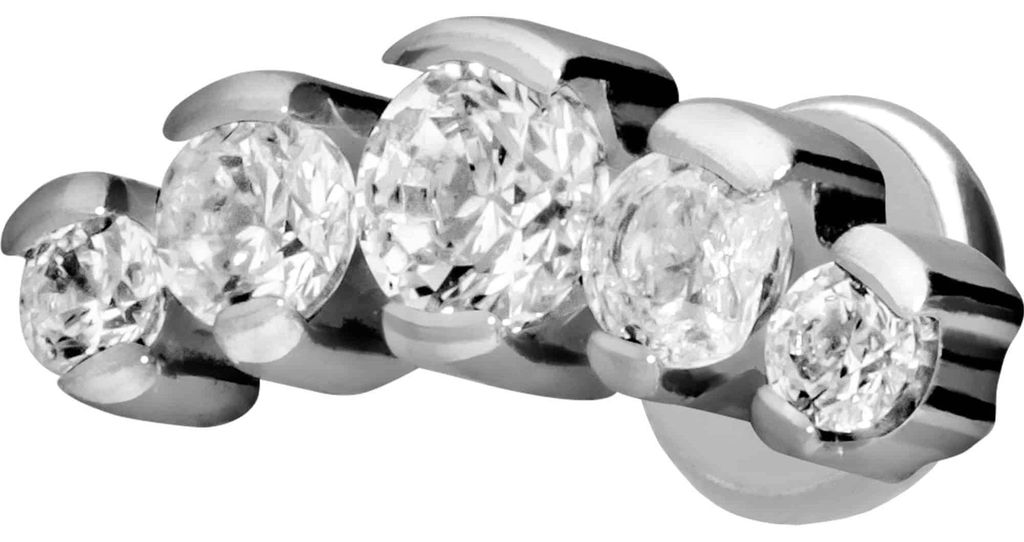 Ohrpiercing, Nasenpiercing Titan Labret mit Push Fit 5 EINGEFASSTE KRISTALLE Silber Stablänge: 6mm | Stabstärke: 1mm