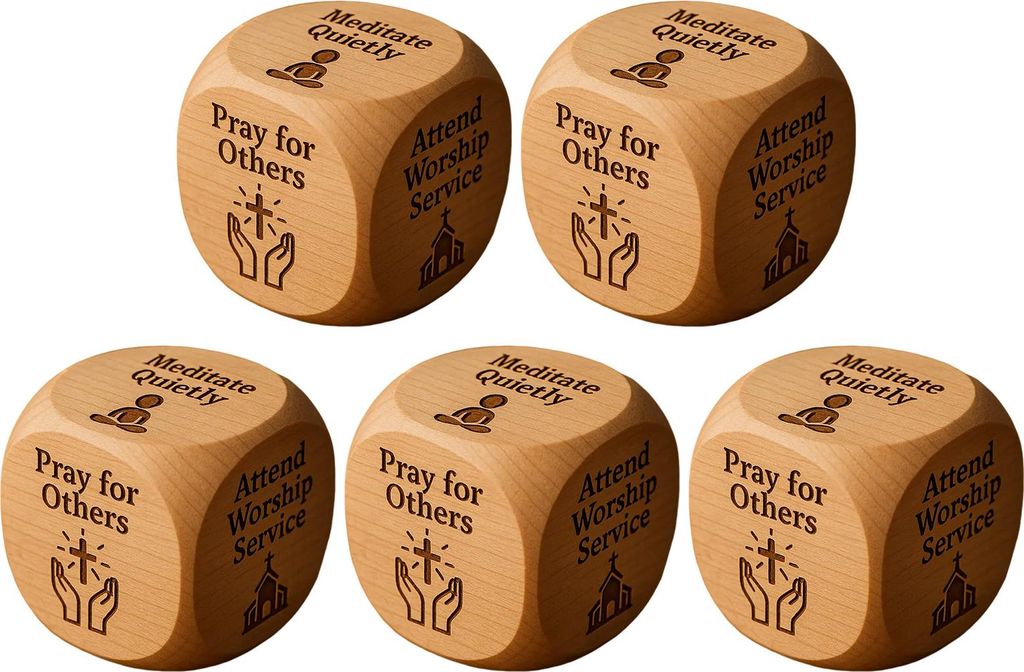 Christliche Gebetswürfel, handgefertigte 6-seitige Entscheidungswürfel aus Holz mit Glaubensgravuren, religiöse Inspirationswürfel für die Fam...