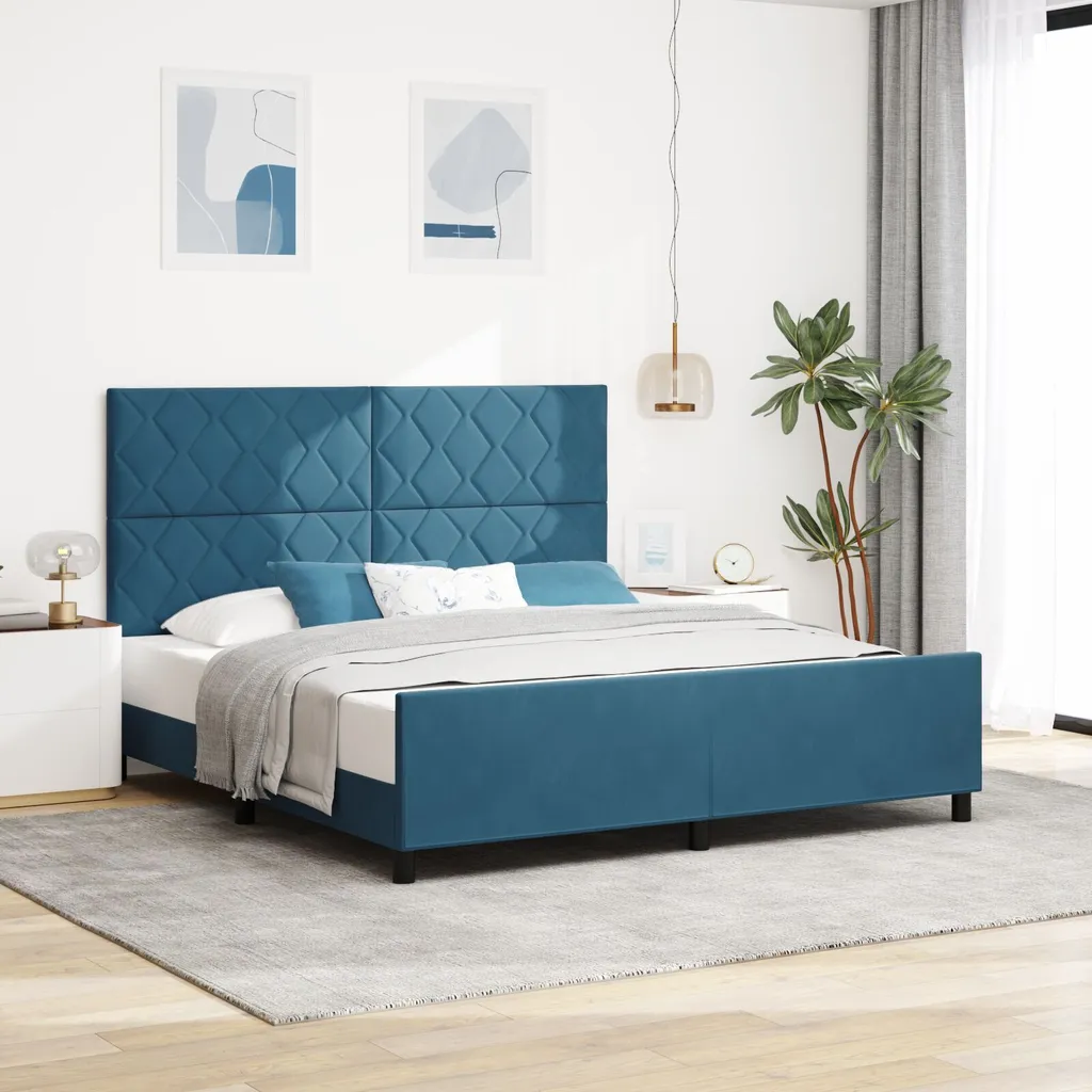 Lit 180x200 cm velours bleu foncé stable et silencieux DesignMöbel