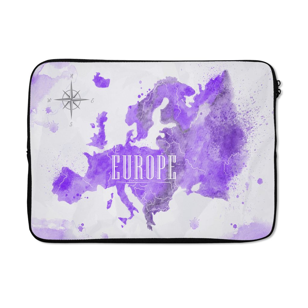MuchoWow Laptop Hülle 13 Zoll Europa - Weltkarte - Farbe Laptoptasche - Laptophülle - Sleeve - Rundumschutz