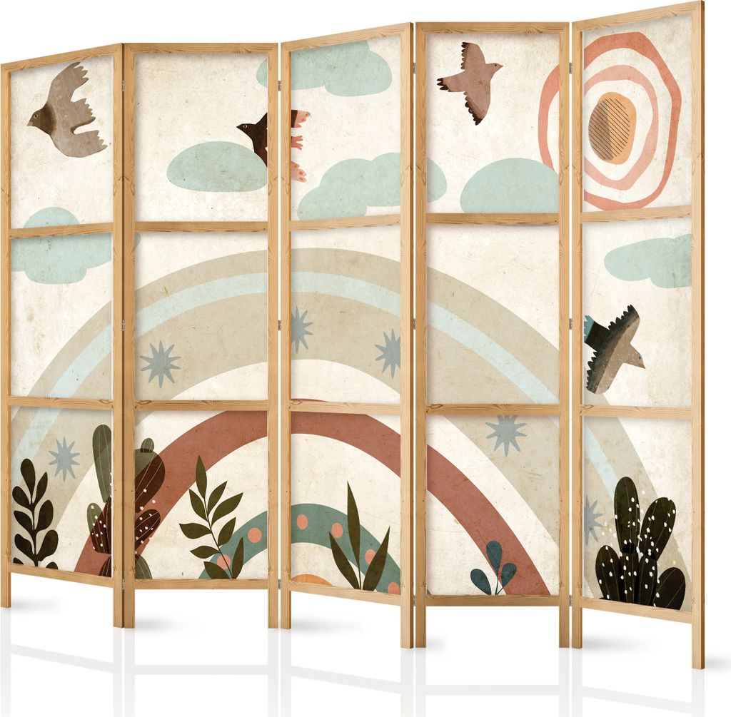 Paravento giapponese per bambini 225x172 cm 5 pezzi beige Immagine del prodotto 