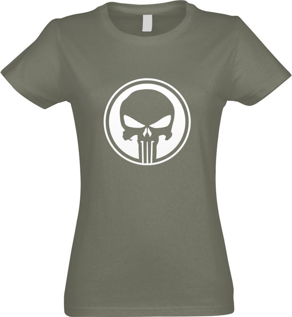 Kiwistar - T-Shirt tailliert - Damen - Olive - Punisher USA - Tank Totenkopf - mit Motiv Bedruckt - Funshirt Design - Sport - Freizeit - Damen - L