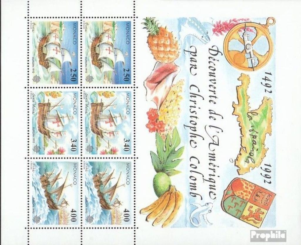 Briefmarken Monaco 1992 Mi Block55 (kompl.Ausg.) postfrisch Entdeck.Amerikas