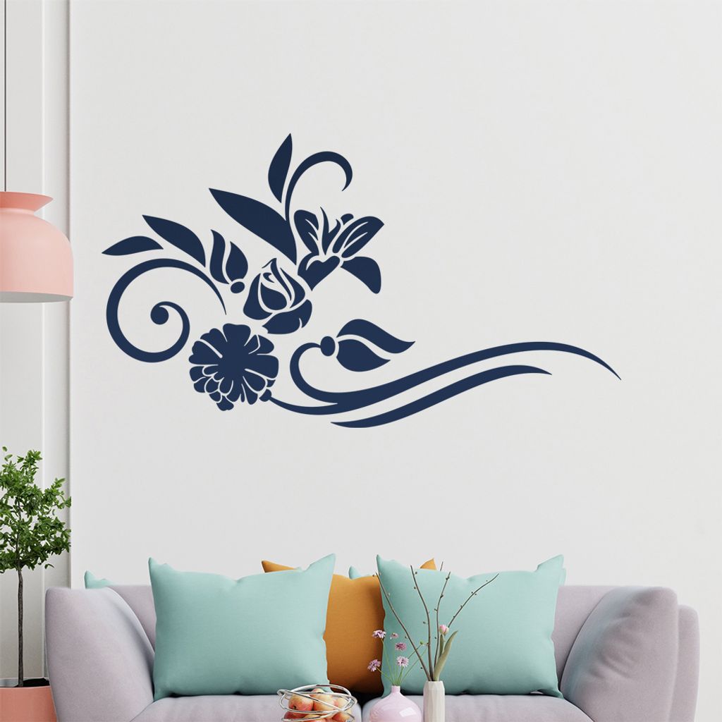 Blumen - Linien Wandtattoo in 6 Größen - Wandaufkleber Wall Sticker - Dekoration, Küche, Wohnzimmer, Schlafzimmer, Badezimmer