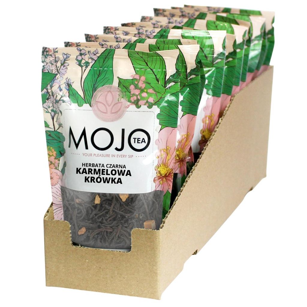MOJO TEA Karamell Toffee Schwarzer Tee set 10 x 50 g – Aromatisierter schwarzer Tee mit Karamellstückchen & Zucker – Süßer Desserttee – Lo...