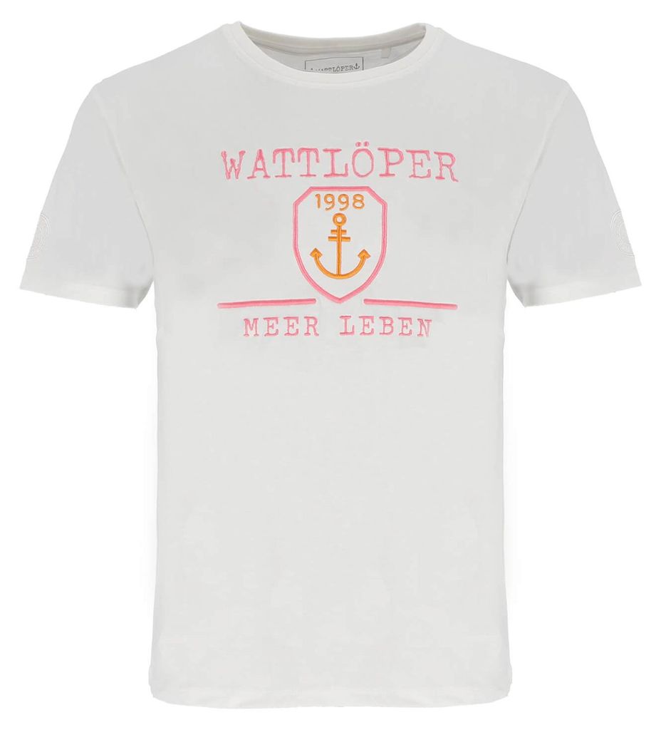 Wattlöper Herren T-Shirt mit Front-Stickerei Anker-Wappen und Meer leben - Kurzarm-Shirt mit Rundhalsausschnitt in Hellgrau Größe 4XL
