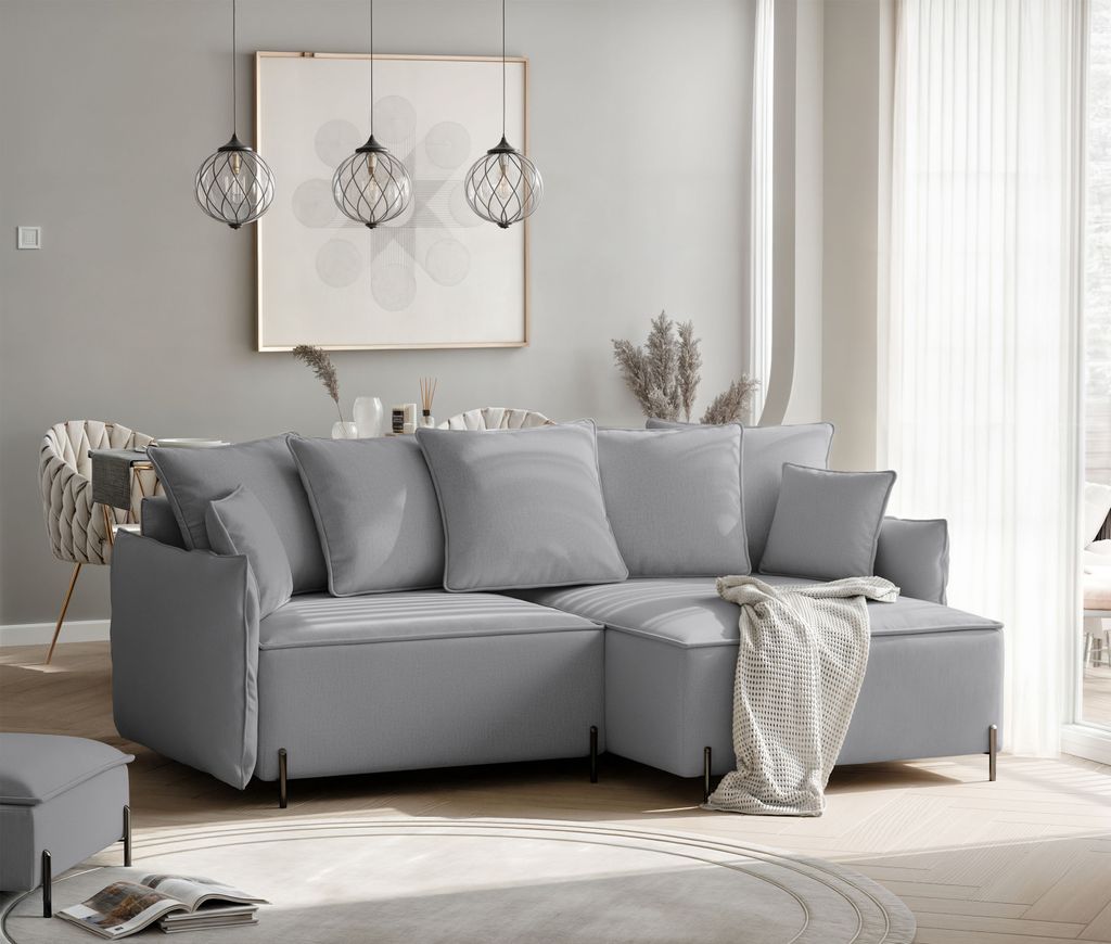 IDOHOME-Ecksofa MARCO mit Schlaffunktion Couchgarnitur Ecke Bettcouch L-Form Sofa mit Relaxfunktion und Kopfstützen Rechte Eckcouch Monolith 85 Gra