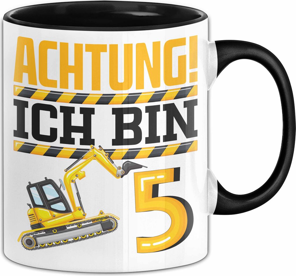 5. Geburtstag Geschenk Tasse Becher Jungs Baustelle Geburtstagsgeschenk Achtung Ich Bin 5 (Schwarz)