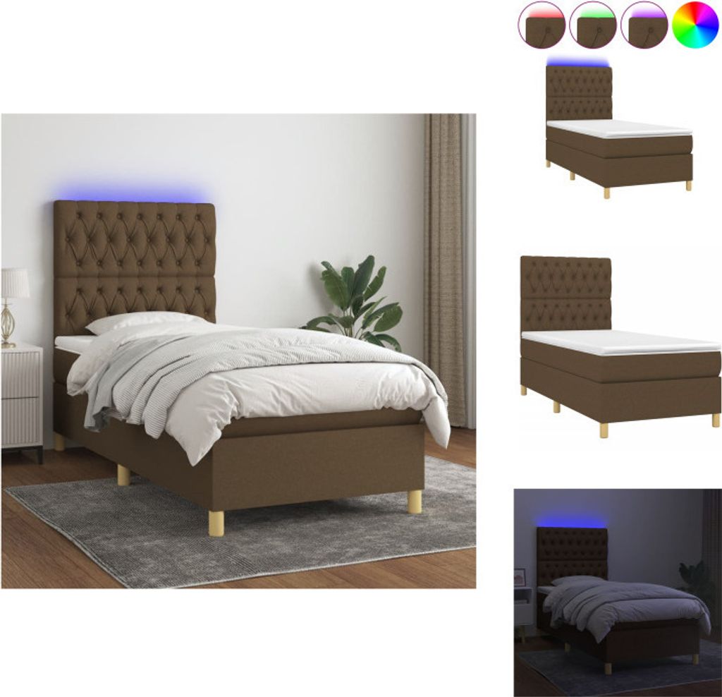 vidaXL Boxspringbett mit Matratze & LED Dunkelbraun 100x200 cm Stoff - Betten & Bettgestelle