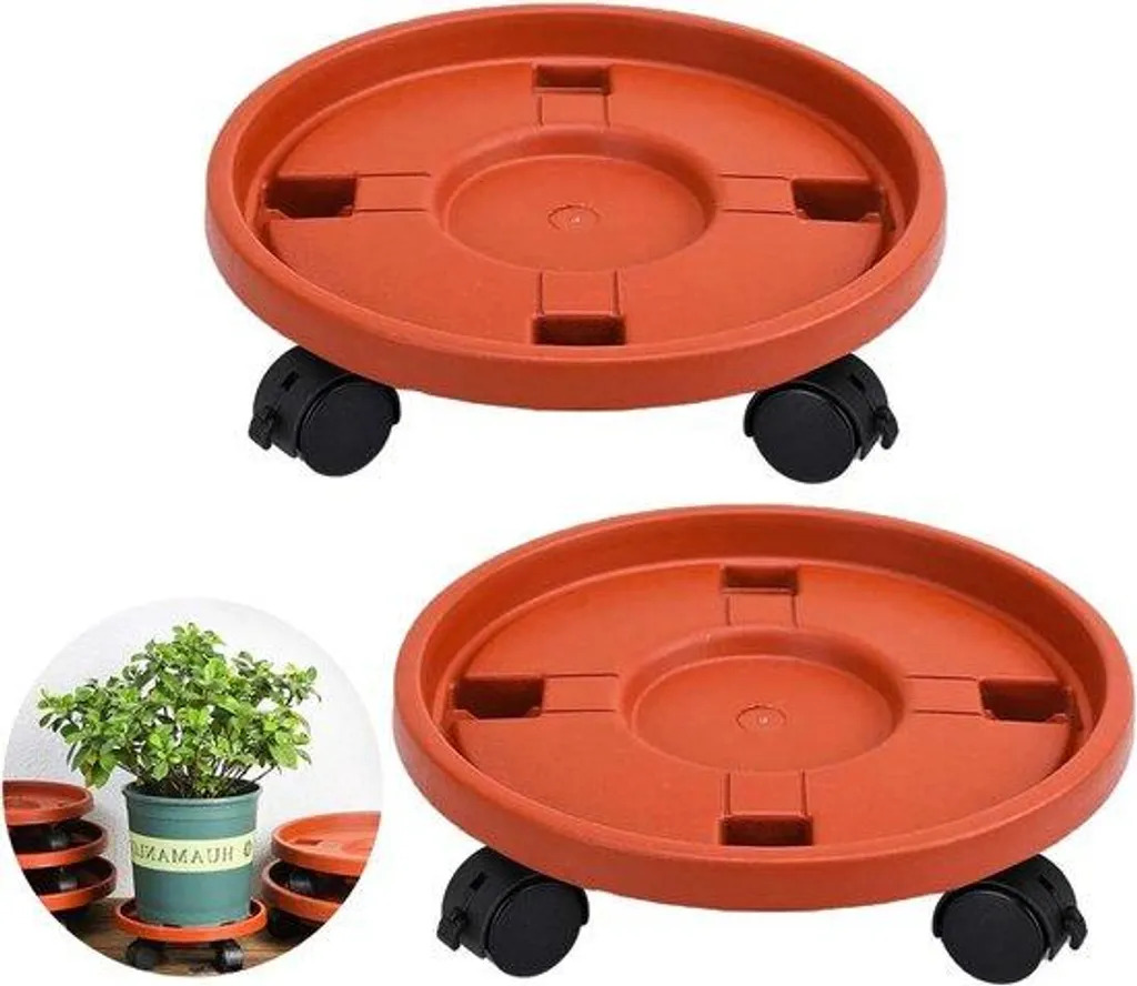Lot de 2 Chariots à Plantes 30 cm avec Roulettes et Freins Coloris Rouge