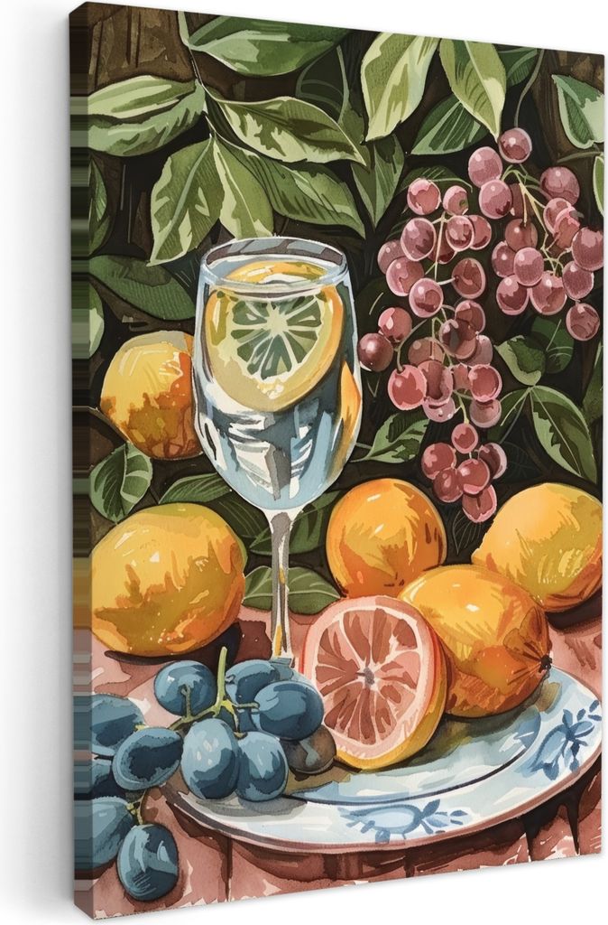 MuchoWow - Leinwandbilder - Stilleben - Zitrone - Obst - Sommer - Vintage, Wandbild, Wanddeko Bilder Wohnzimmer, 20x30 cm