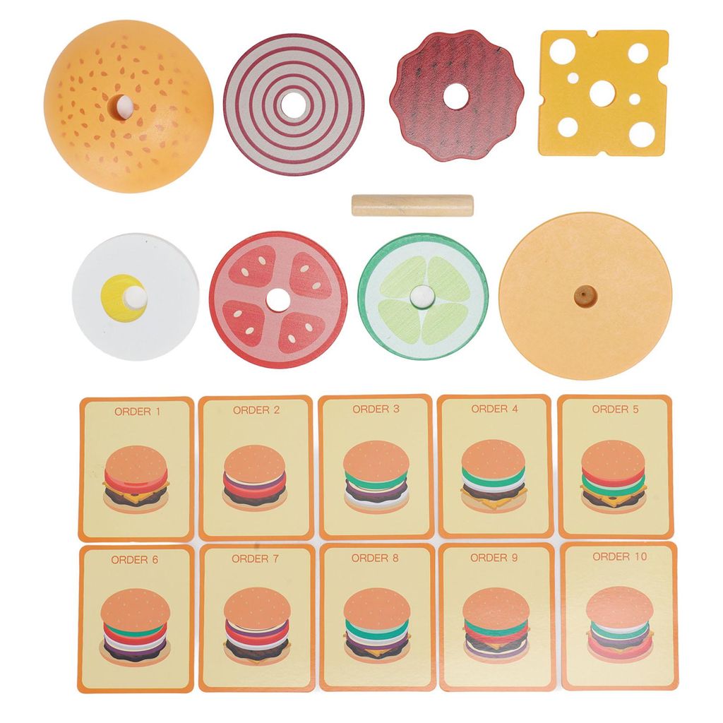 Fast-Food-Kochspielset aus Verbundholz, niedliche Formen, fördert die Koordination, Spielhausspielzeug für Kinder, Hamburger