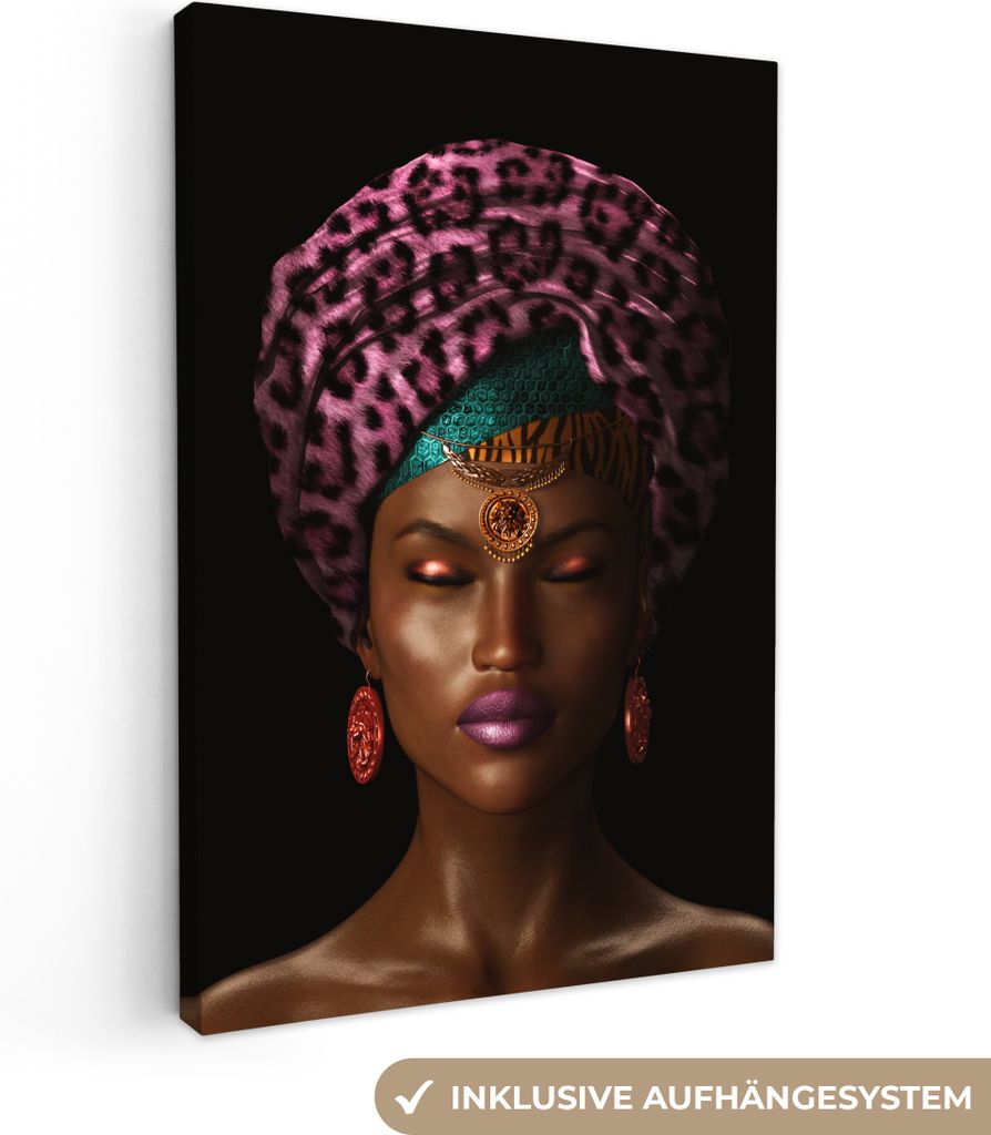 OneMillionCanvasses - Leinwandbilder - 90x140 cm, Frau - Farbe - Kopftuch, Wandbilder Kunstdruck Wanddekoration - Wandschmucke - Schlafzimmer
