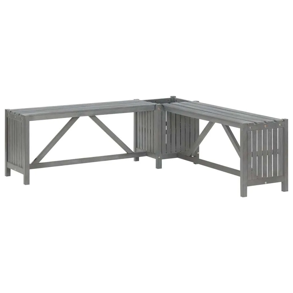 Banc d'angle de jardin 117 cm bois acacia gris avec jardinière intégrée