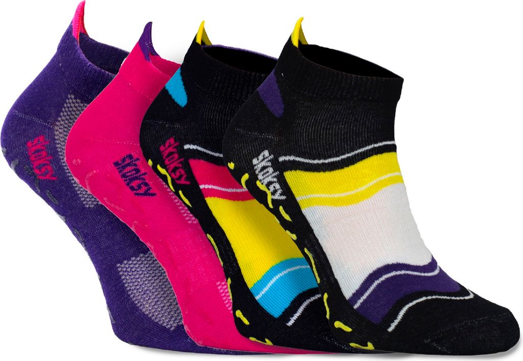 Rutschfeste Socken für Herren 41-46, Kurze Sportsocken, 4er-Set, Bunte Muster - Violett, Rosa, C1 und C2