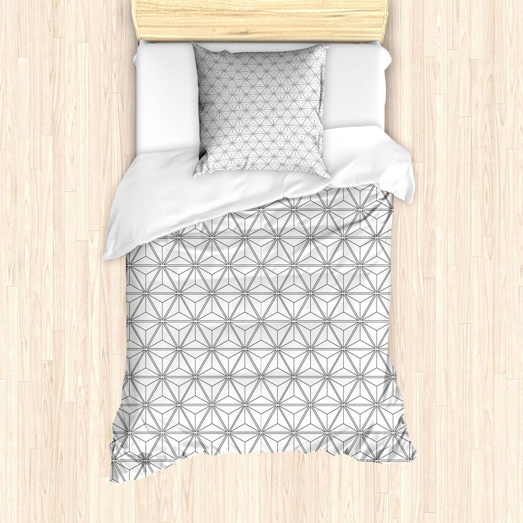ABAKUHAUS Geometrisch Bettbezug Set, Linien Stripes Kreuzung in sechseckigen Design mit Dreiecken Modern Art Print, 135 x 200 cm + 80 x 80 cm, Schw...