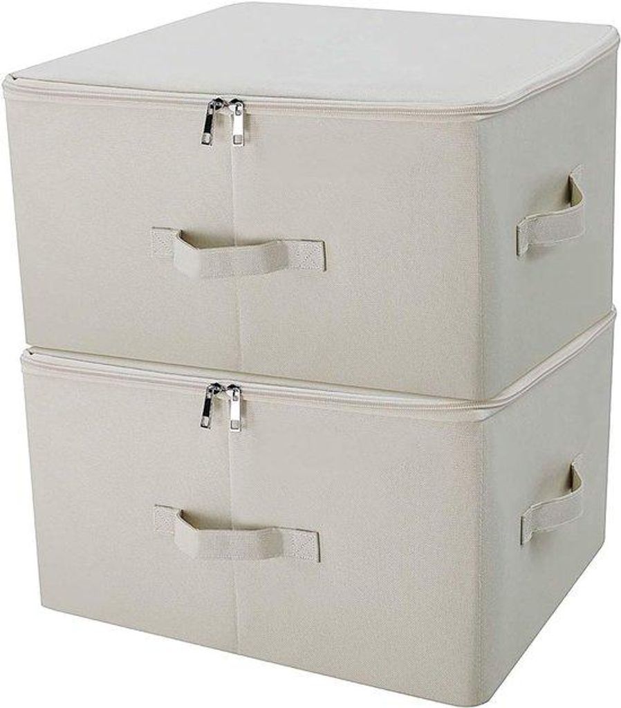 Famanu Aufbewahrungsboxen mit Deckel - Stoffe Aufbewahrungskubussen für Kleidung und Schrankorganisation - beige - Set von 2