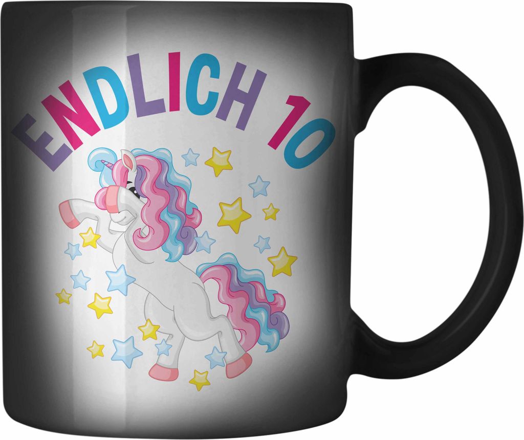 Trendation - 10. Geburtstag Farbwechsel Zauber-Tasse Geschenk Mädchen Tochter Einhorn Pferde 10 Jahre Alt Geburtstagsgeschenk Idee (Schwarz)