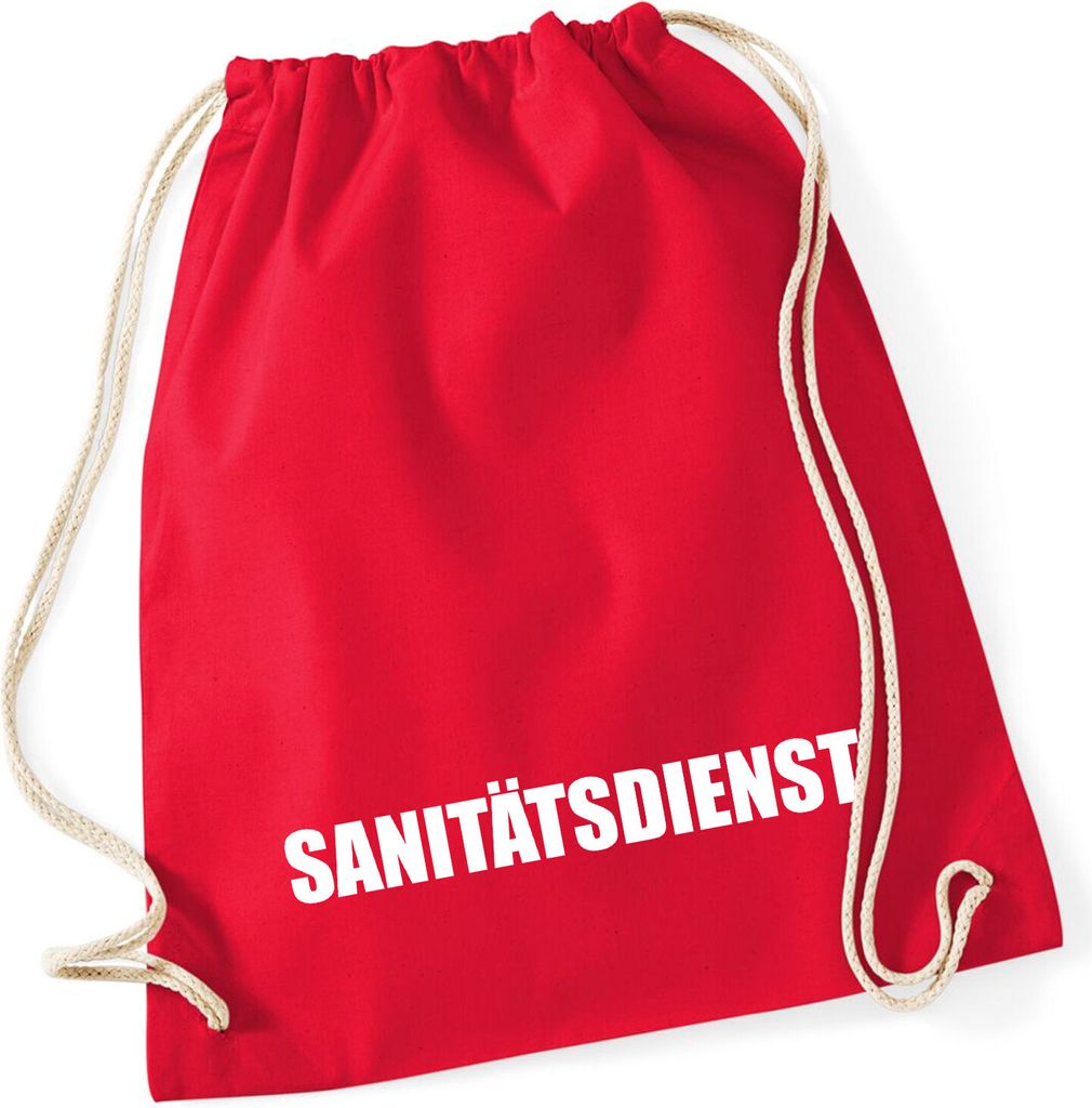 Huuraa Turnbeutel Sanitätsdienst Schriftzug 12 Liter Classic Red Baumwolle Rucksack Geschenkidee