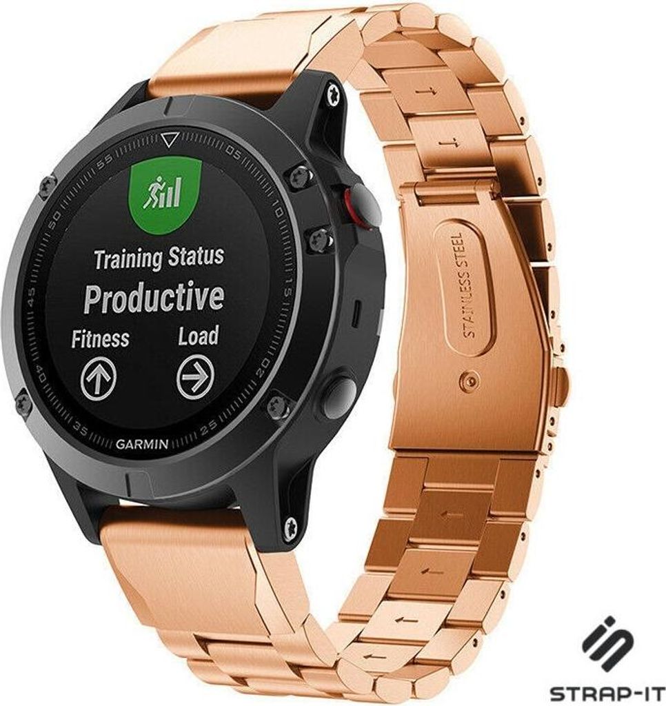 Strap-it Stahlarmband - Kompatibel mit Garmin Fenix 5 Armband Gliederarmband Edelstahl Faltschließe für Garmin Fenix 6 Armband Rosa Gold22mm smar...