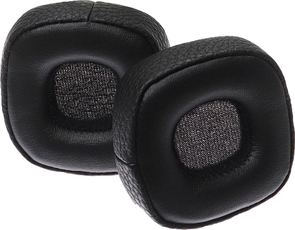Two black ear pads for headphones are shown against a white background.