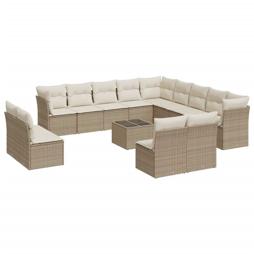 SYFAX 14-tlg. Garten-Sofagarnitur mit Kissen Beige Poly Rattan