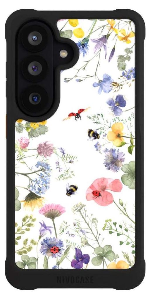 NIVOCASE Hülle für Samsung Galaxy S26 Stoßfeste Handyhülle NIVOmax Case Schwarz Biene Blumen Muster